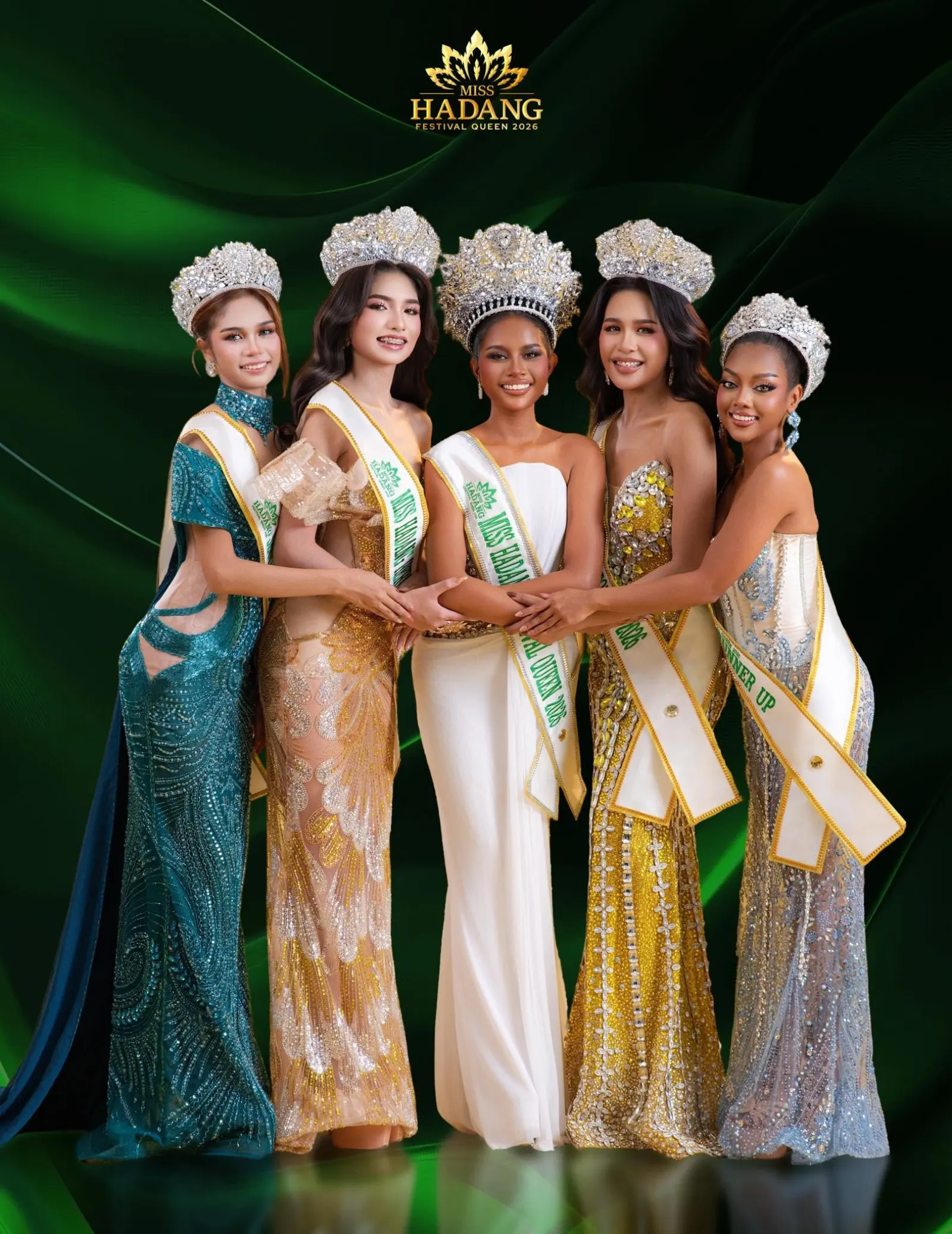 The Miss Hadang Festival Queen 2026 court: Micah Sheen Comilan with Sharmaine Porlares, Janina Leones, Cindy Pantillo and Athea Ortega