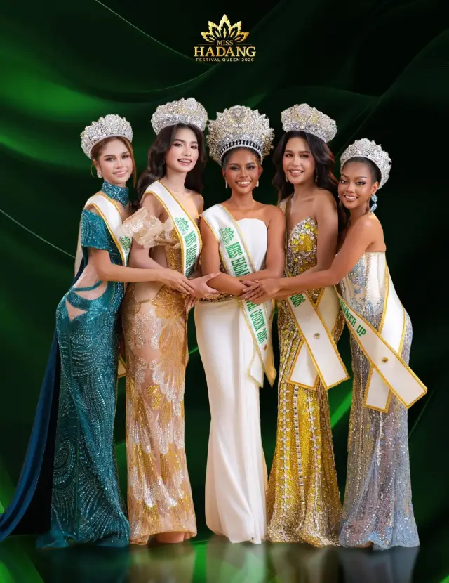 The Miss Hadang Festival Queen 2026 court: Micah Sheen Comilan with Sharmaine Porlares, Janina Leones, Cindy Pantillo and Athea Ortega